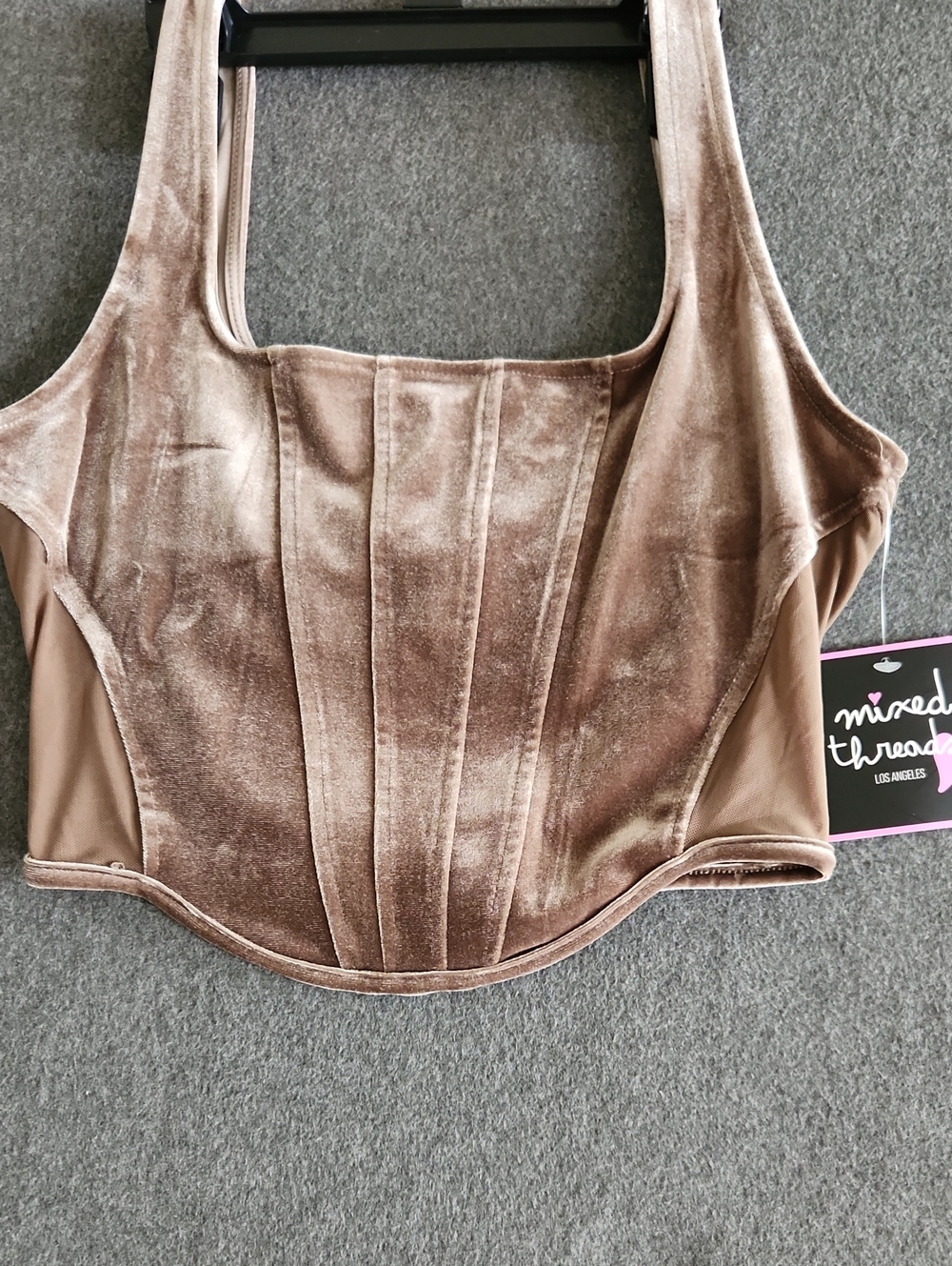 NEW Mixed Threads Women's Velvet Corset Tank Top Cropped Brown Size Medium